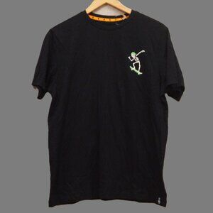 Free Planet Black Short Sleeve Tee Shirt Skelton Skateboarding Graphic Men’s Med